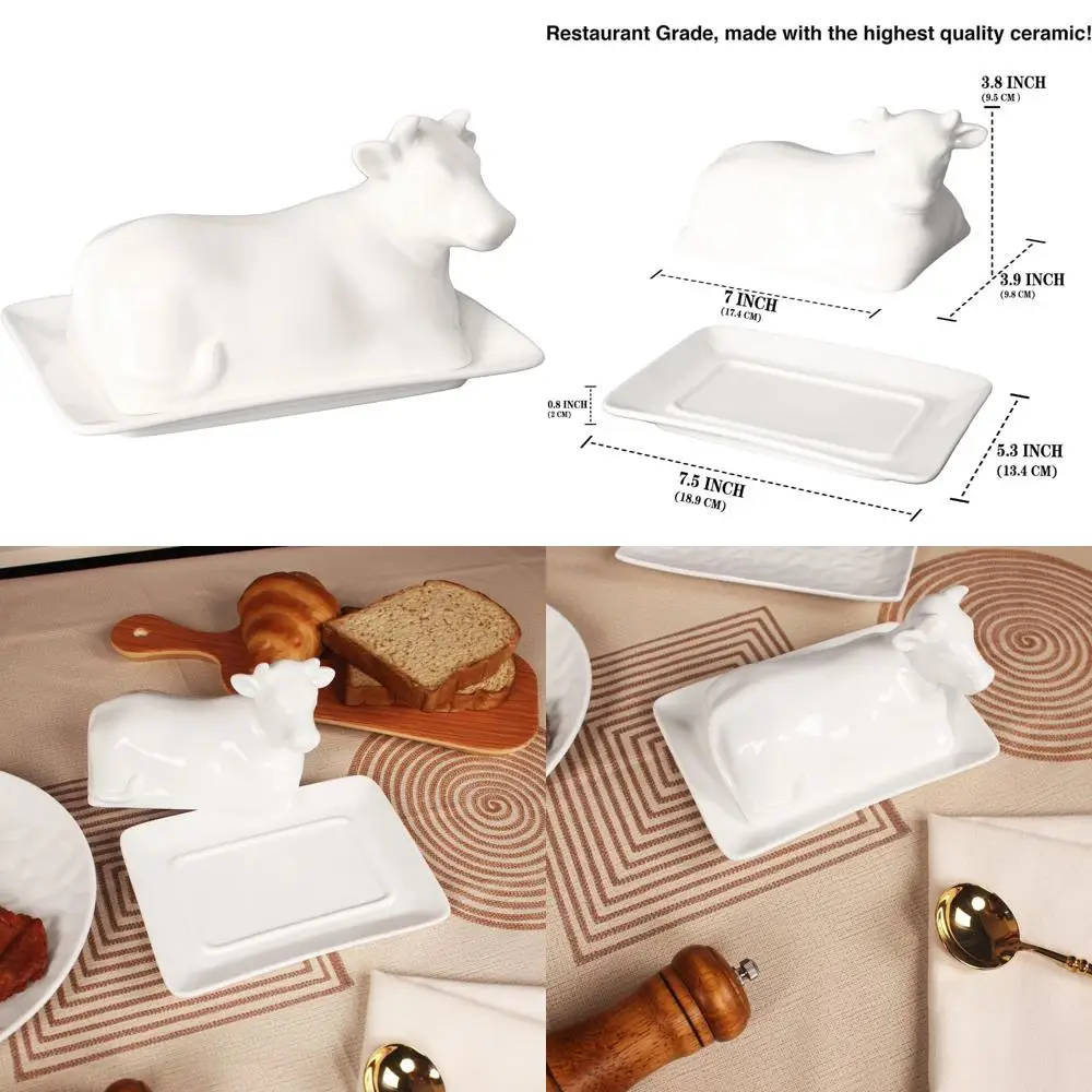 

porcelain butter dish with lid, butter holder,perfect for east and west coast butter, white butter tray decor for kitchen gifts,