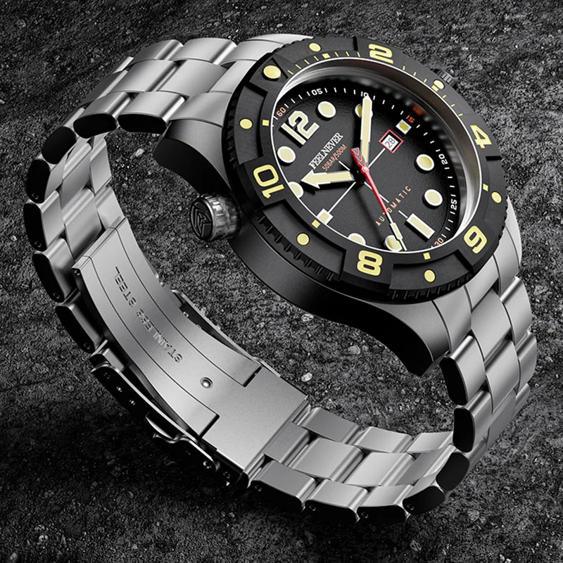 FEELNEVER ساعة أوتوماتيكية للرجال موضة الياقوت مقاوم للماء ساعة مضيئة الرجال الفولاذ المقاوم للصدأ ساعات المعصم الميكانيكية للرجال