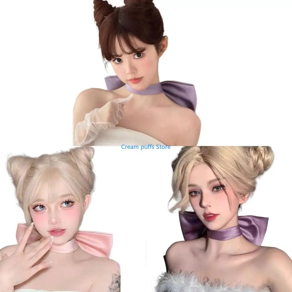 

50LE Animes Cosplays Costumes Big Ribbon Bow Choker Collar Neckband Bow Neckwear Gift