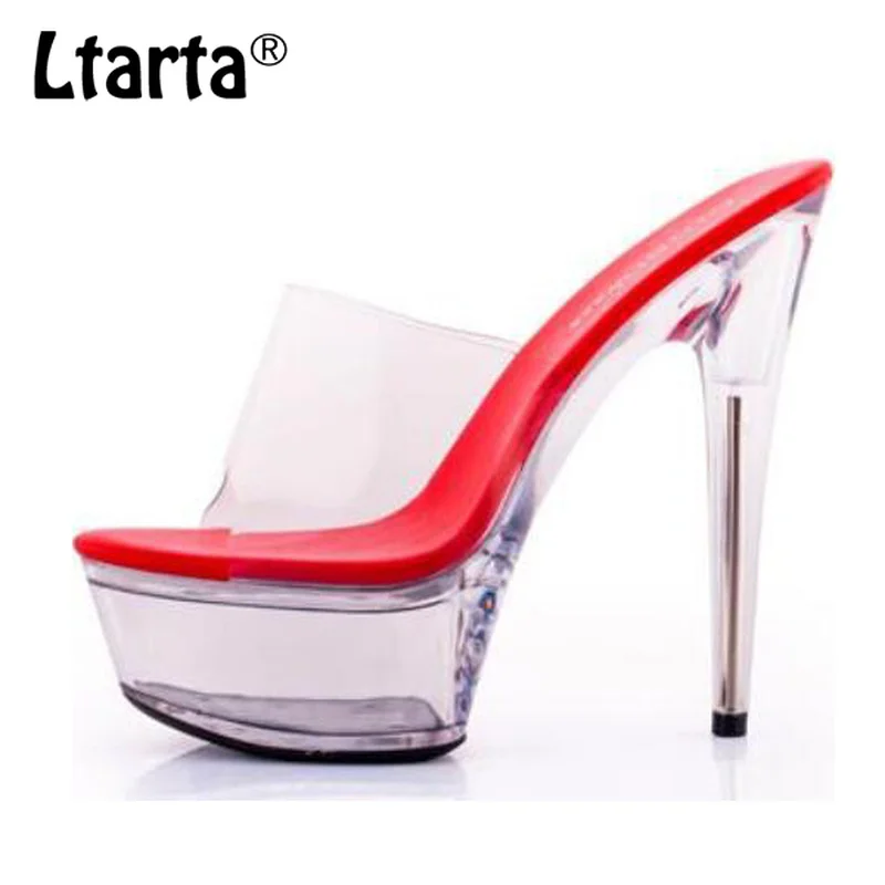 LTARTA 2021 Models Sexy Super 15CM Stiletto Platform Sandals Transparent Crystal Shoes Wedding Shoes High-Heel LFD