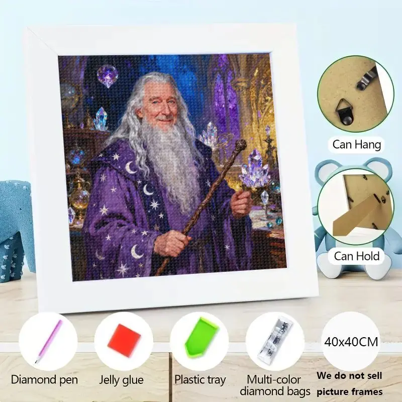 

1 шт. 5D DIY полный дрель набор для алмазной живописи, мудрый старый волшебник с волшебным посохом и фиолетовым халатом, очаровательная кристаллическая сцена со стразами