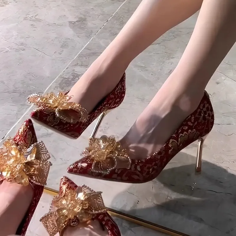 

Женская дизайнерская роскошная красная свадебная обувь, модные туфли на высоком каблуке, босоножки на высоком каблуке для женщин, новая банкетная обувь, Zapatos