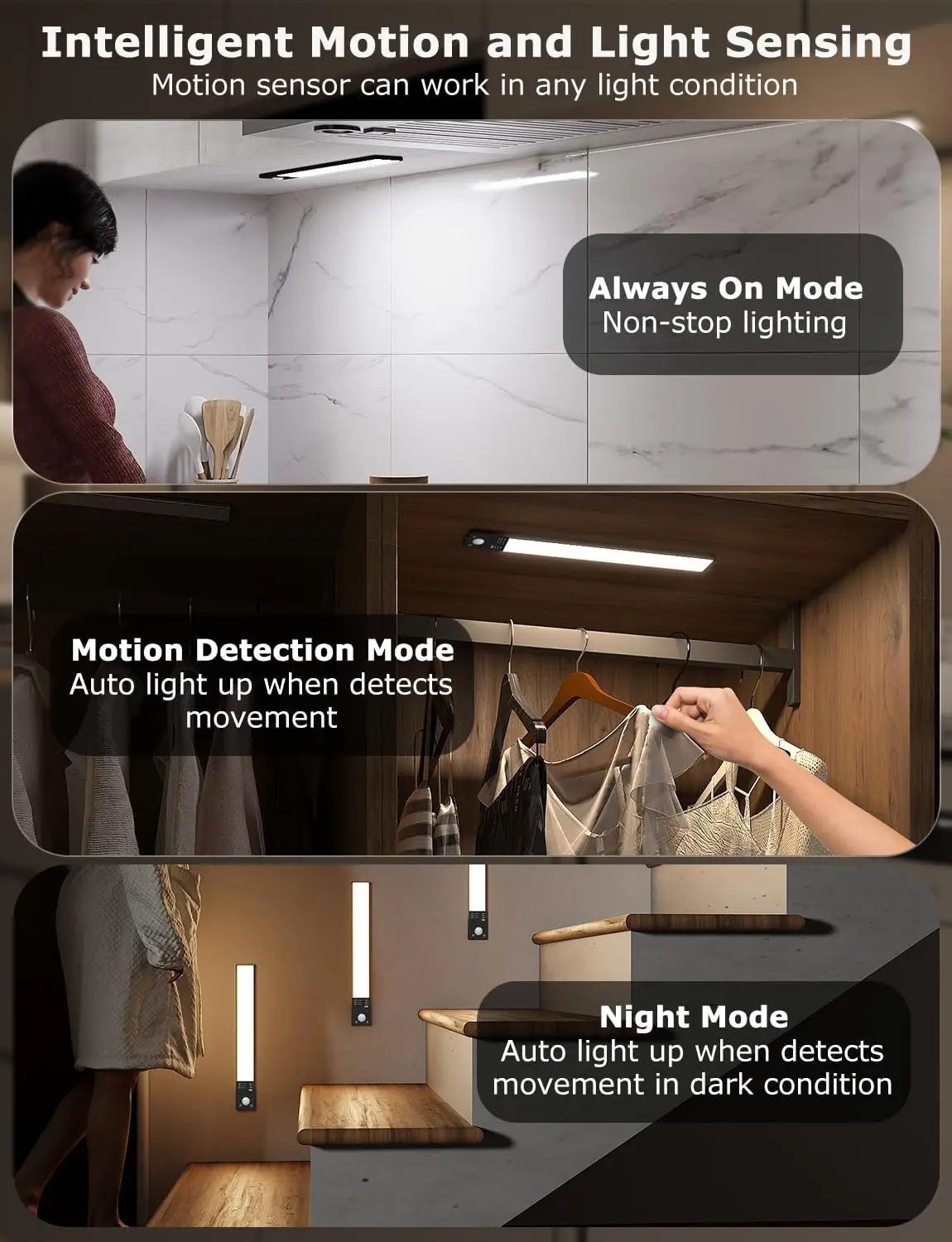 

12"" Thin Motion-Activated Under Cabinet Lighting, Aluminum Alloy Under Counter Lights For Kitchen, 3-Color-Temps Magnetic