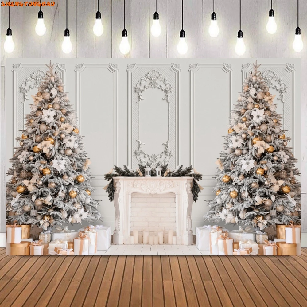 การถ่ายภาพคริสต์มาสฉากหลังฤดูหนาวหิมะXmas Treeหน้าต่างครอบครัวHoliday Party Decorการถ่ายภาพพื้นหลังPhotobooth Props