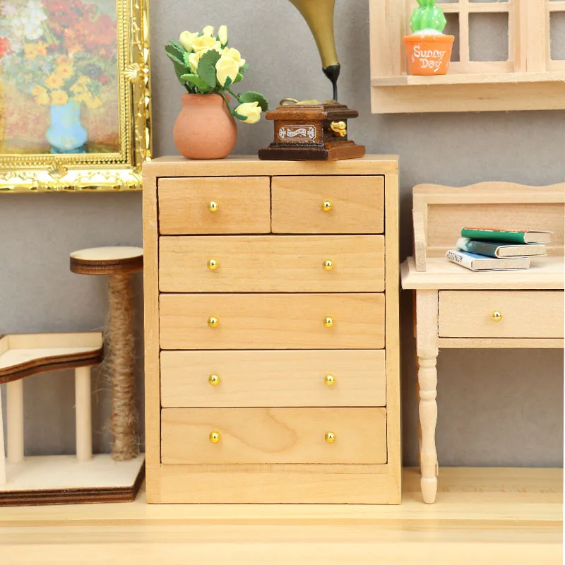 

1:12 Кукольный домик, миниатюрная мебель, комод из цельного дерева Burlywood, шкаф, украшение для кукольного дома, аксессуары ручной работы, игрушки