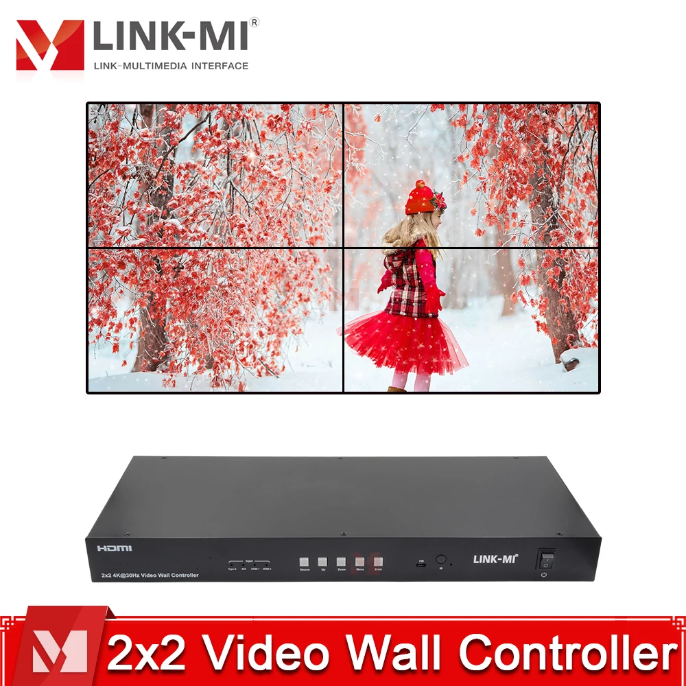 Controlador de pared de vídeo 4K 2x2 USB TYPE-C/DVI/2 puertos entradas HDMI, cascada máxima 10x10, HDCP 2,2, Web, RS232, Control IR