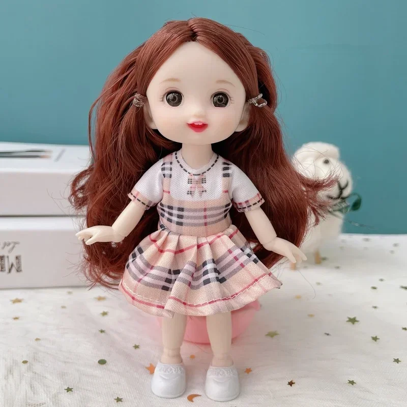 New 16cm Bjd Doll 13 Joint Cute Face 3D Brown Eye Dress Up Fashion Baby with Clothes Shoes Children's DIY Toy Girl Gift