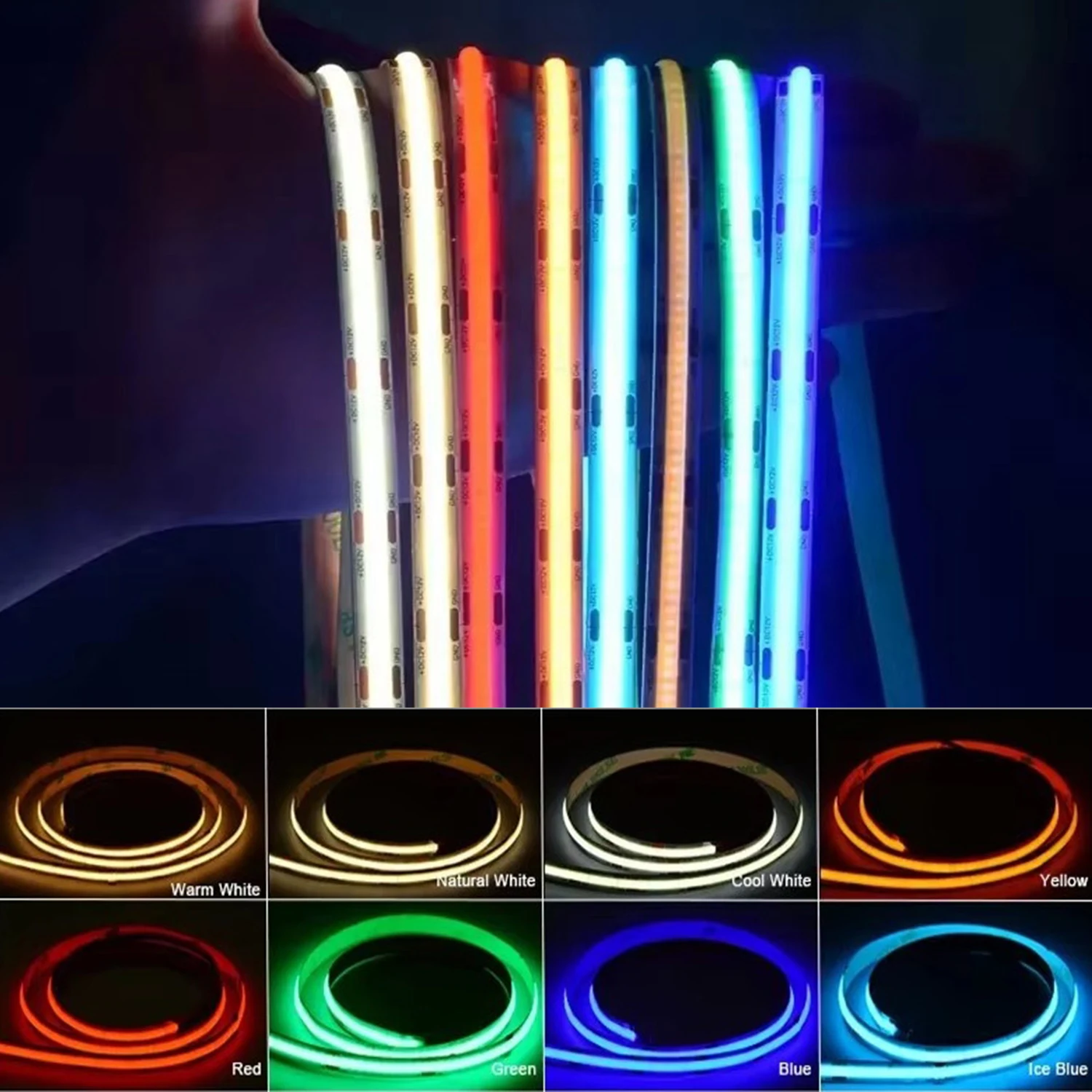 

COB LED Strip Light DC 12V 24V 480Leds Flexible High Density Tape 8mm Luces LED Light Bar Linear Ribbon White Red Ice Blue