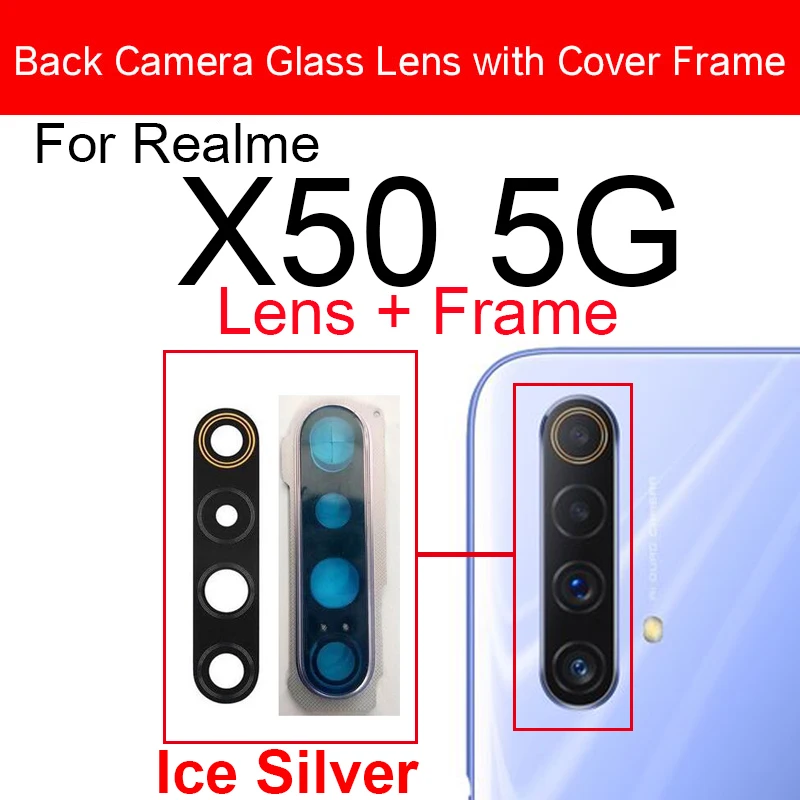 Back Camera Glass Lens Cover For Realme X X3 X2 X2Pro X7 Pro X50 5G Rear Camera Lens with Frame Ring Holder Parts