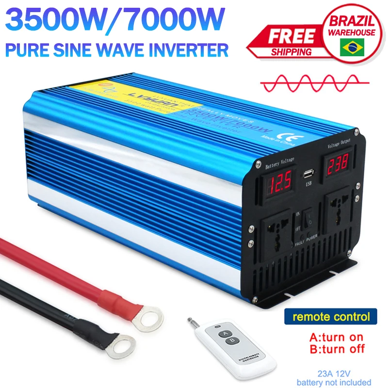 5000W/6000W/7000W Pure Sine Wave 12V/24V To 110V/220V 60Hz Power Inverter Transformer Dual USB LED Display Universal/US Socket