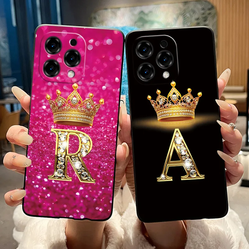 Crown Initial Letter Shockproof Couple Phone Case For Doogee N55/N55 Plus/N55 Pro Crown Pattern Casing Soft Silicone Black Cover