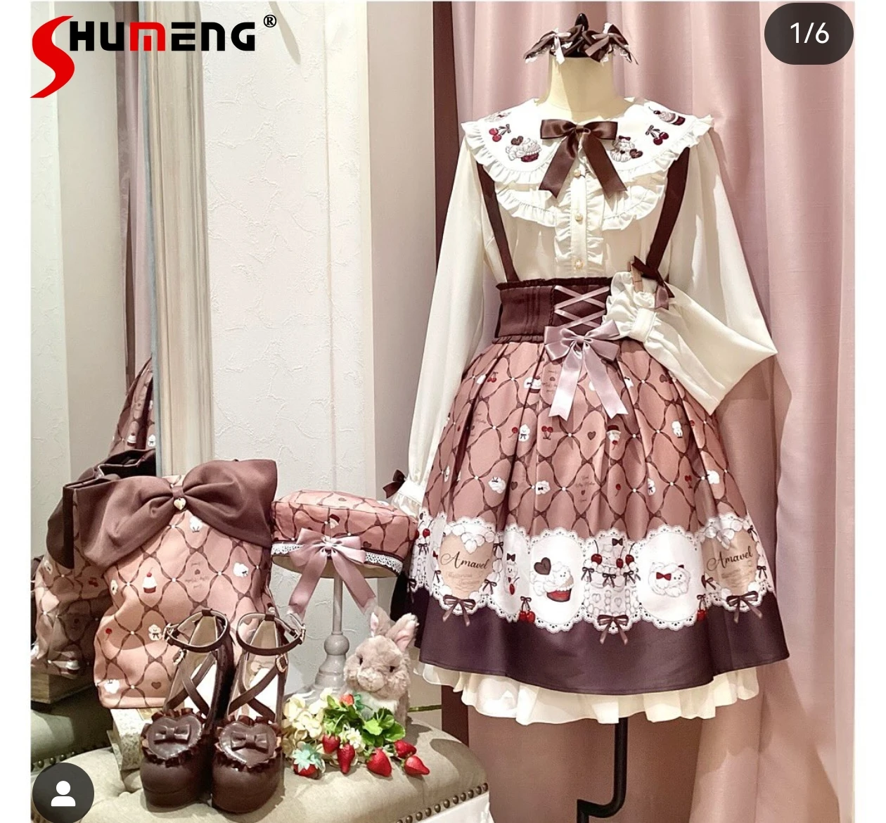 

Рубашки с длинными рукавами и вышитым кукольным воротником в японском стиле Mines, юбки с высокой талией и бантом, кавайный комплект из двух предметов в стиле Лолиты, женский комплект