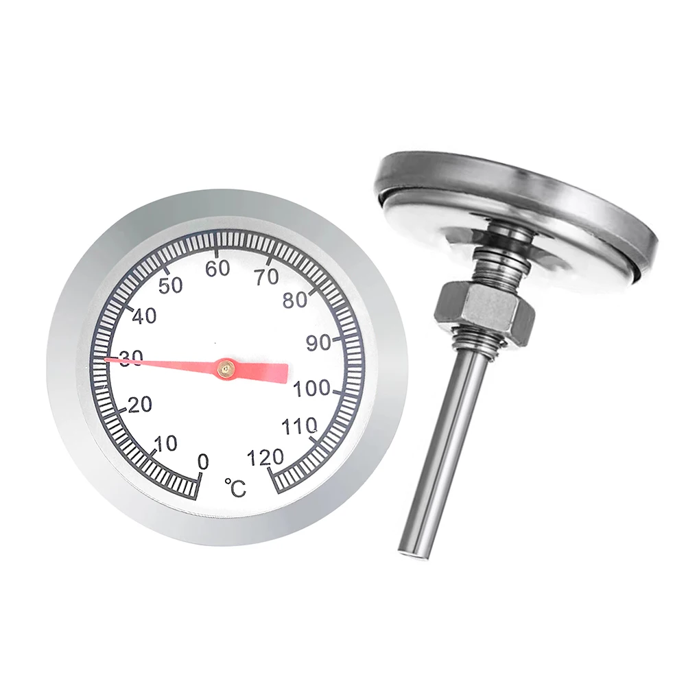 52mm 0-120 graden Celsius Pizza Oven Thermometer Roestvrij staal Outdoor Grill Barbecue Kachel Thermograaf Voedsel Koken Temperatuurmeting van varkensvlees, kip en lamsvlees