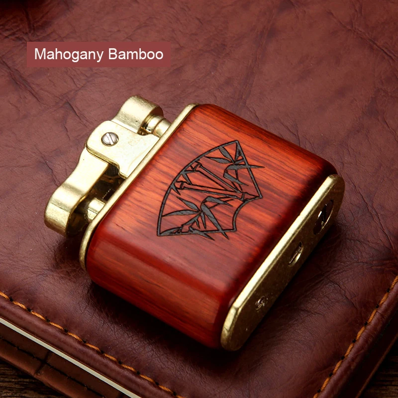 Wooden Shell Laser Engraving Lighter, Retro Nostalgia, One-key Press Grinding Wheel Ignition, Cigarette Accessories, Oil Machine