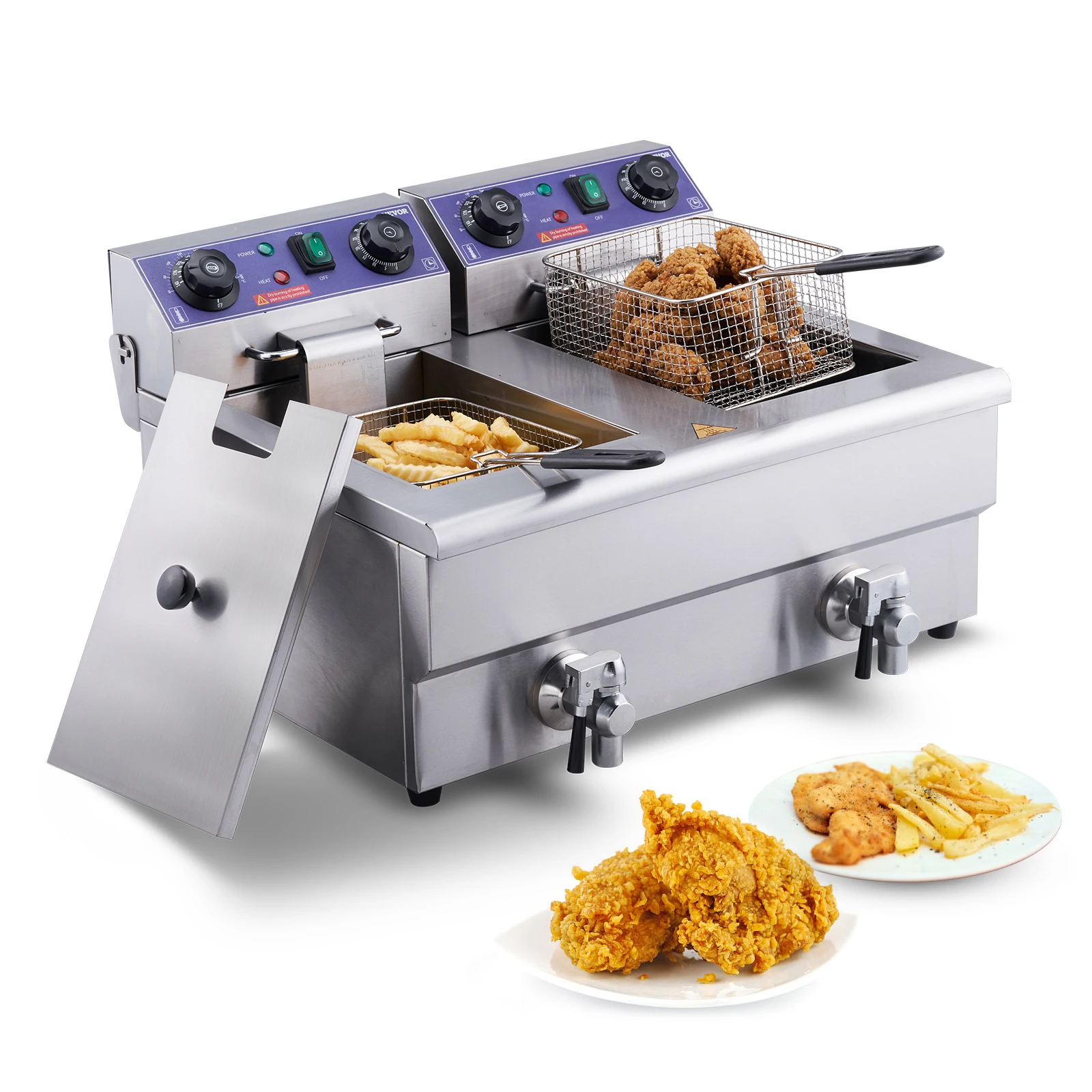 VEVOR  Electric Deep Fryer w/Dual Removable Tanks 12L 5000W Commercial Countertop  Fryer for Chicken French Fries Frying Chips