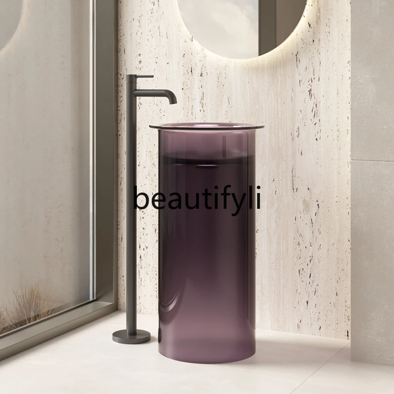 

Floor-to-ceiling transparent resin wash basin Bathroom color art column basin