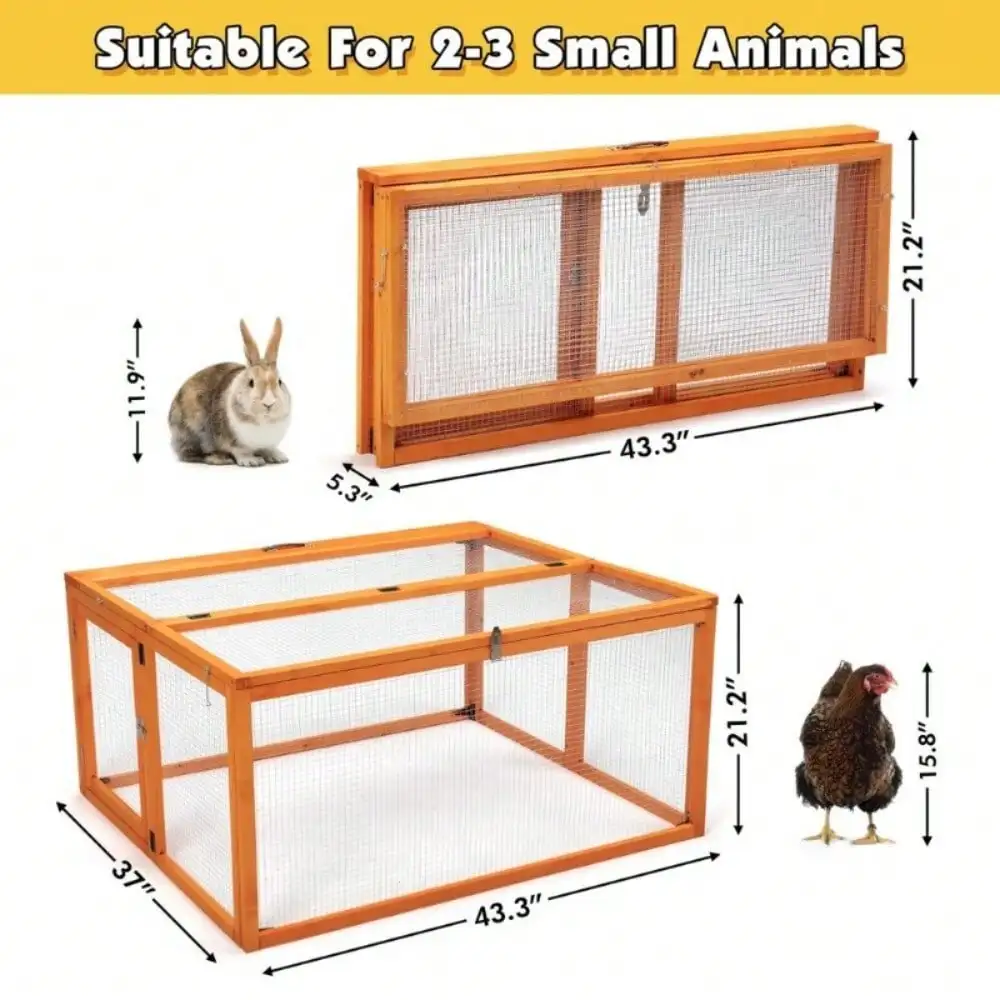 Hucha de madera para conejos, gallinero plegable con barra para asar, cómoda para animales al aire libre