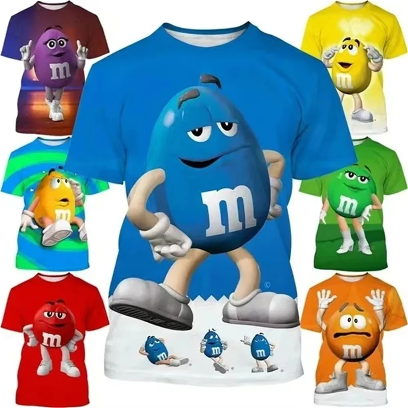 New Funny 3D Chocolate Bean Print T-shirt Fashion Casual Cartoon Short Sleeve Cool Top Funny Personality Pattern O-Neck tees