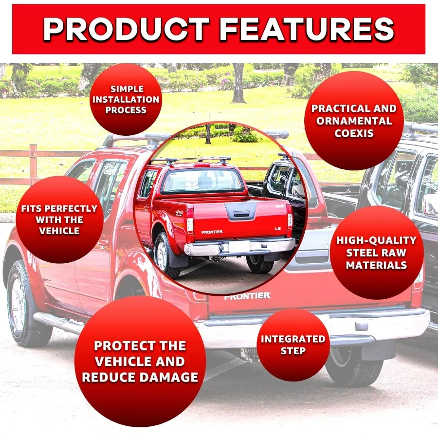 مجموعة المصد الخلفي من الفولاذ لـ 2005-2021 Nissan Frontier بدون ثقوب مستشعر مساعدة الحديقة استبدال المصد الخلفي من الكروم f