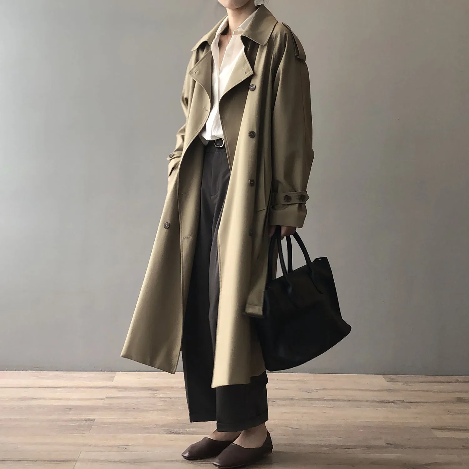 Women Clothing Long Trench Coat 2024 Spring Autumn New Korean Style Fashionable Temperament Loose Waist Slimming Casual Coat