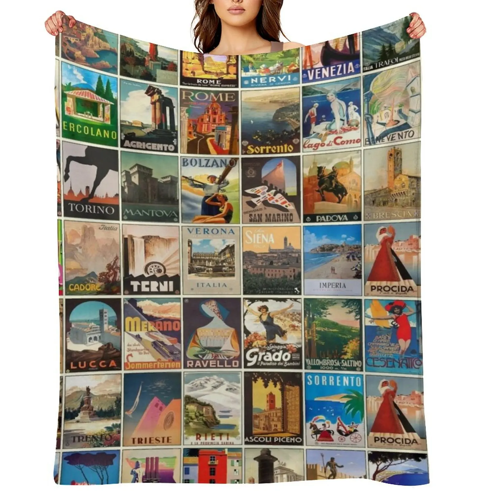

Italy Travel Posters Throw Blanket Blankets For Bed Sofa Luxury Designer Blankets