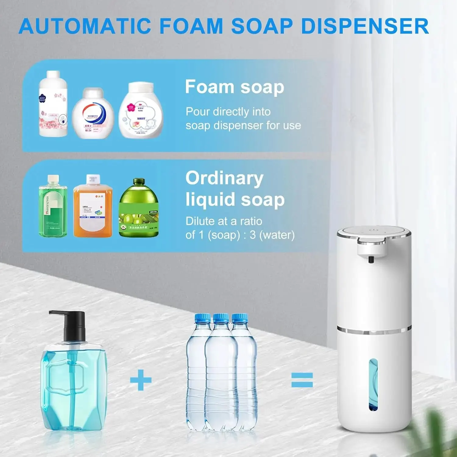 Dispenser automatico di sapone Dispenser di sapone schiumogeno touchless 380ml Dispenser di sapone in schiuma regolabile elettrico ricaricabile USB