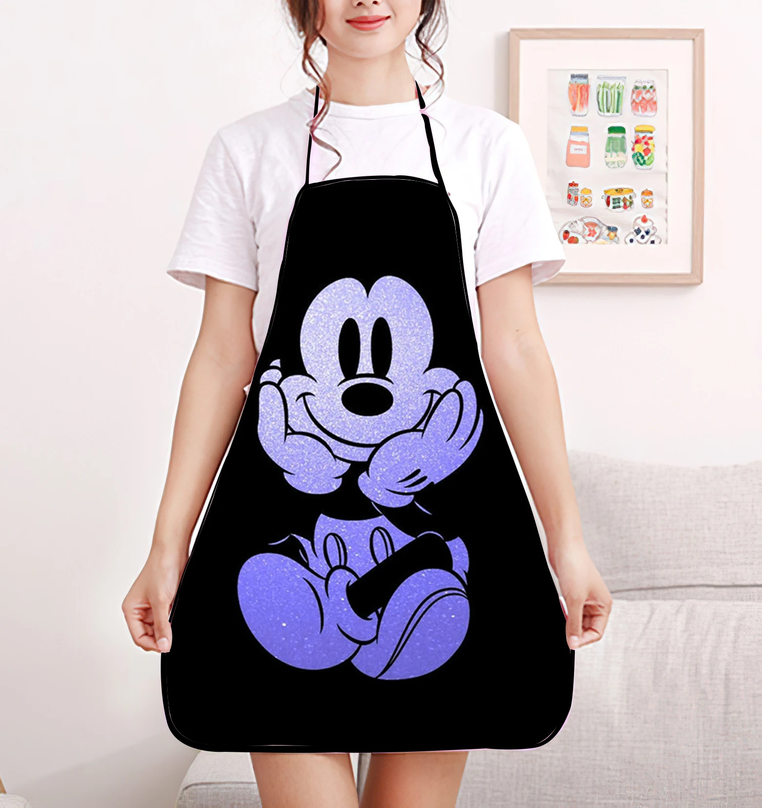 Disney Fashion Cartoon Printed Apron - Adjustable One Size Design, Durable Polyester Material, Great for Gardening