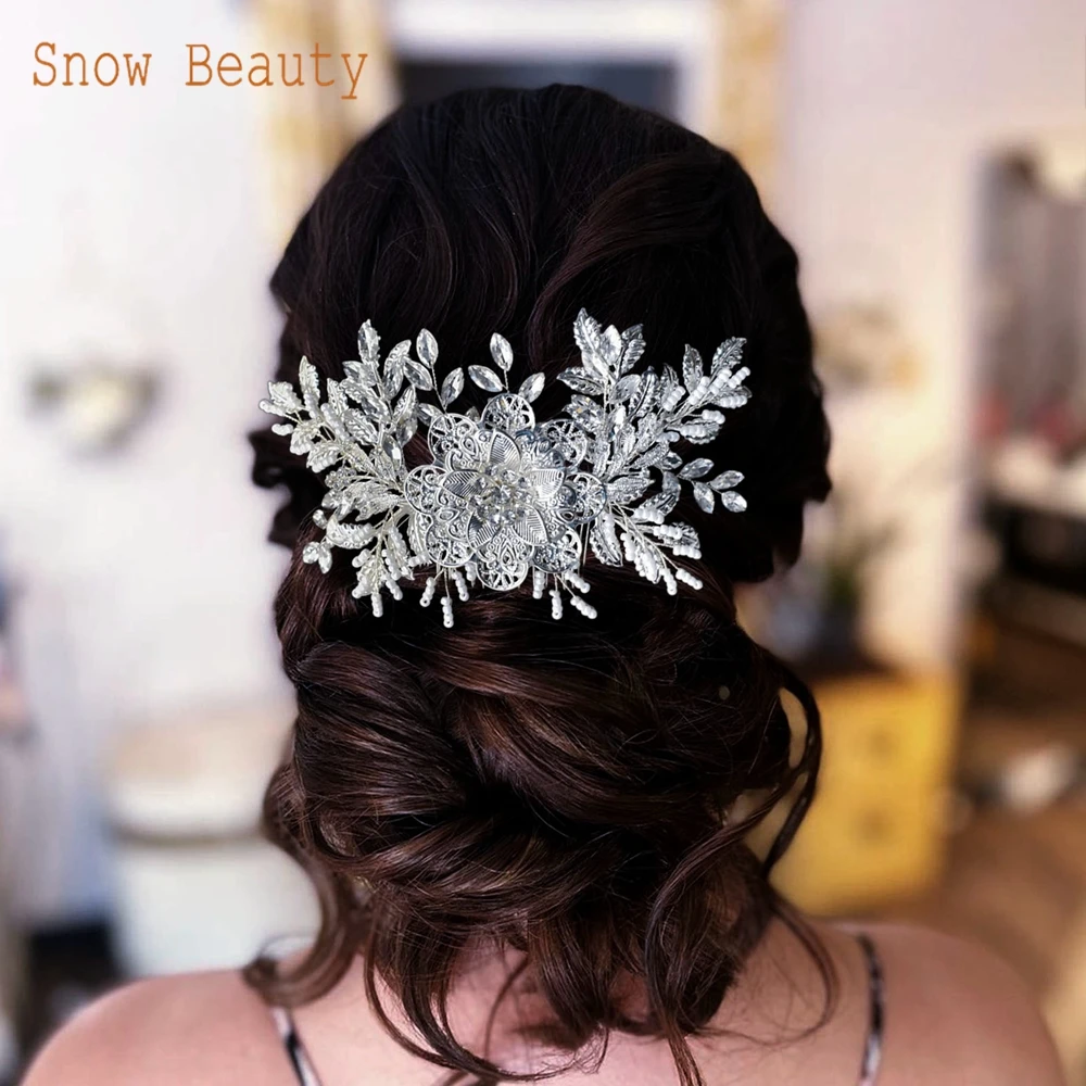 Luxury Leaves Hair Comb para Mulheres, Noiva Hair Clip, Bridal Tiara, Handmade Girl Headwear, Bridesmaid Headpiece, Acessórios do casamento, DZ099