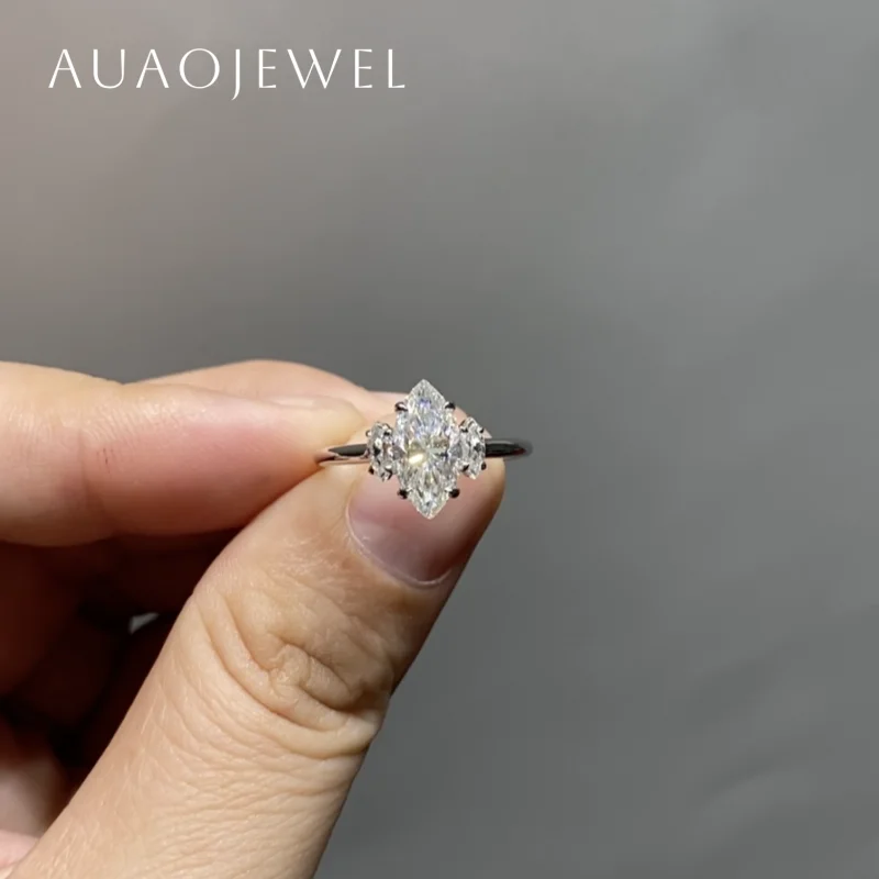 AUAOJEWEL 5X11Mm Marquise Cut Moissanite Ring With Certificate 18K 9K 14K 10K Real Gold Silver 925 Luxury Designer Jewelry Gifts