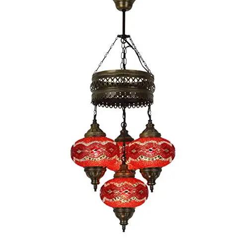 LaModaHome 25 + Unique Colors, 2020 Customizable Chandelier 4 Globes + Free 4 Bulbs, stunning Mosaic Turkish Lamp Moroccan Light