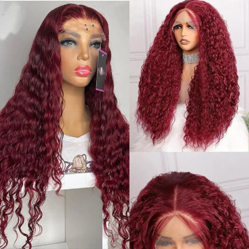 

Burgundy Soft 26“Long Kinky Curly99j 180Density Lace Front Wig For Black Women BabyHair Glueless Preplucked Heat Resistant Daily