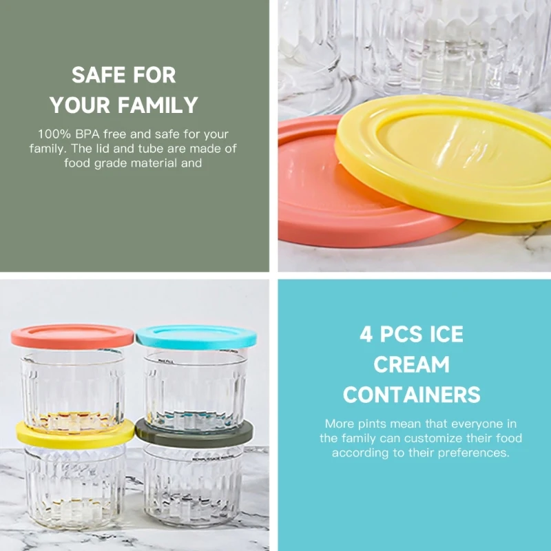 Ice Cream Pints Cup Containers with Lids for NC301 NC300 CN301CO Safe Leak Proof Dropship