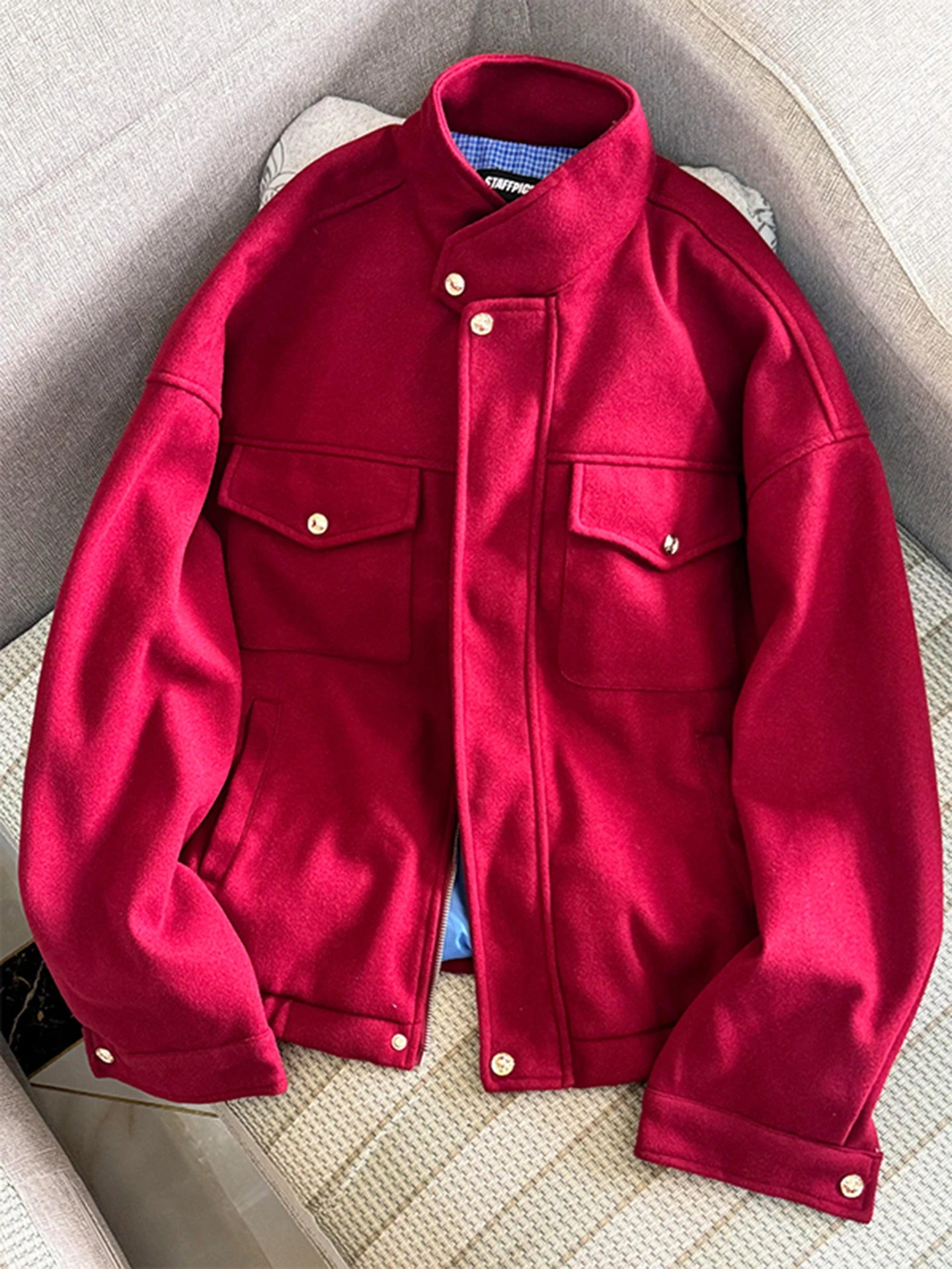 

Red Barn Sle ort Men's Baseball Jaet Autumn American Retro Workwear Coat Cleanfit Silhouette Outerwear Resistant Wear