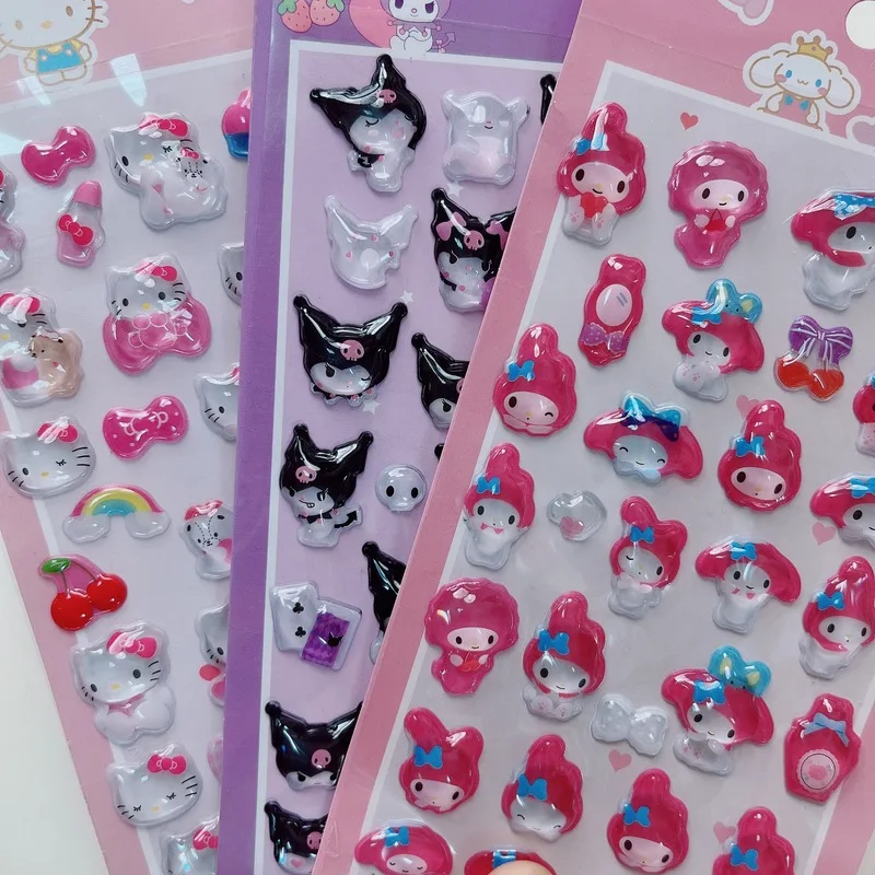 

48 шт. объемных 3D-наклеек Sanrio с рельефным рисунком в виде капель воды: Hello Kitty, Kuromi, My Melody, Cinnamoroll. Декоративные наклейки для творчества и рукоделия для девочек.