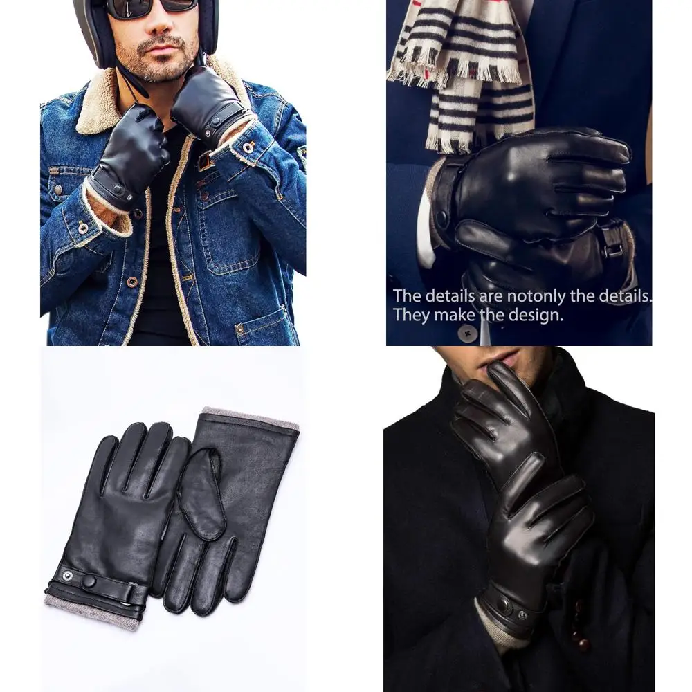 

Cashmere-Lined Touchscreen Leather Gloves for Men - Winter Warm Lambskin Gloves with Durable Design