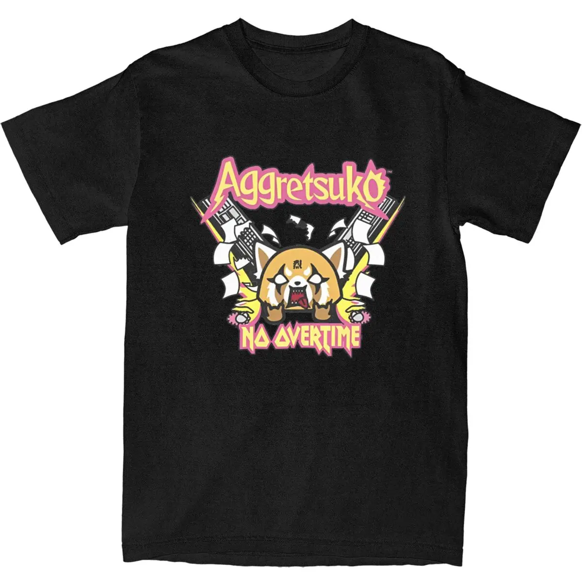 Men's T-Shirt Aggretsuko No Overtime T Shirts Hip Hop Beach Tees Y2K Retro Print Cotton Clothing Plus Size 5XL