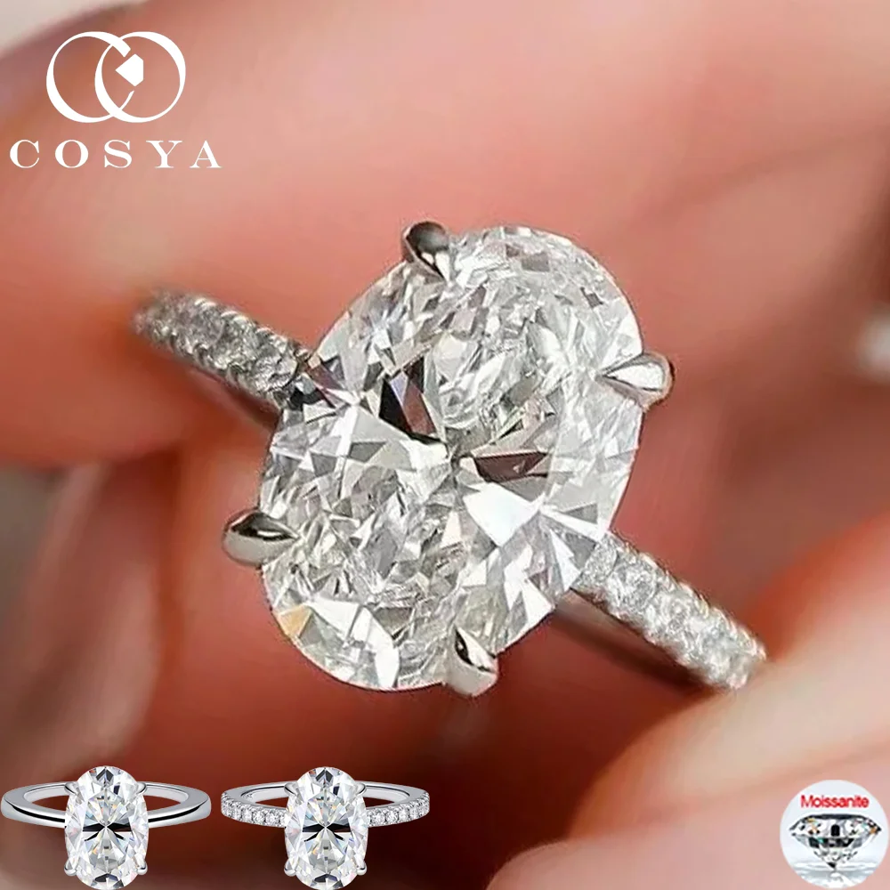 

COSYA 4.5CT 8*12MM Oval Cut Moissanite Ring S925 Silver Sparkling D Color Lab Diamond Wedding Band For Women Fine Jewelry