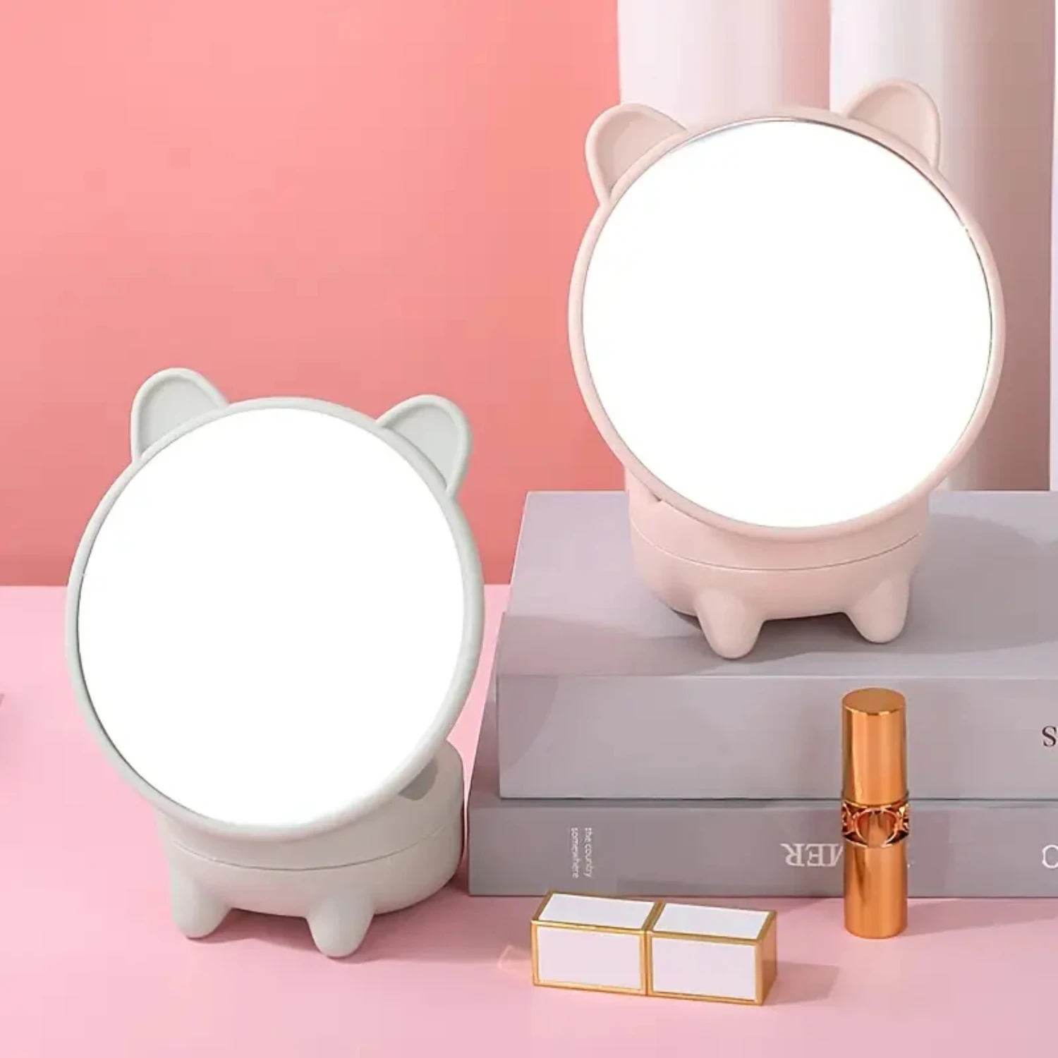 

Cute Cat Ears Vanity Mirror with Storage for Bathroom or Bedroom - One Pc Makeup Desk Mirror