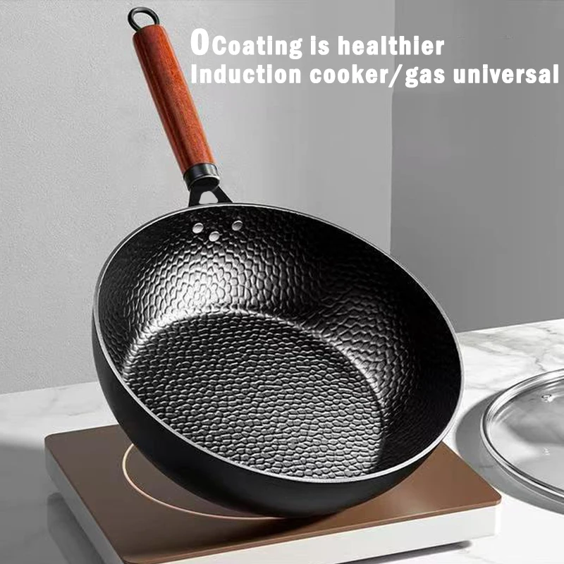 28cm Non-stick Frying Pan Wok Iron Pan Uncoated Steak Cooking Pot Pancake Pan Handmade Cast Gas Stove Induction Kitchen Cookware