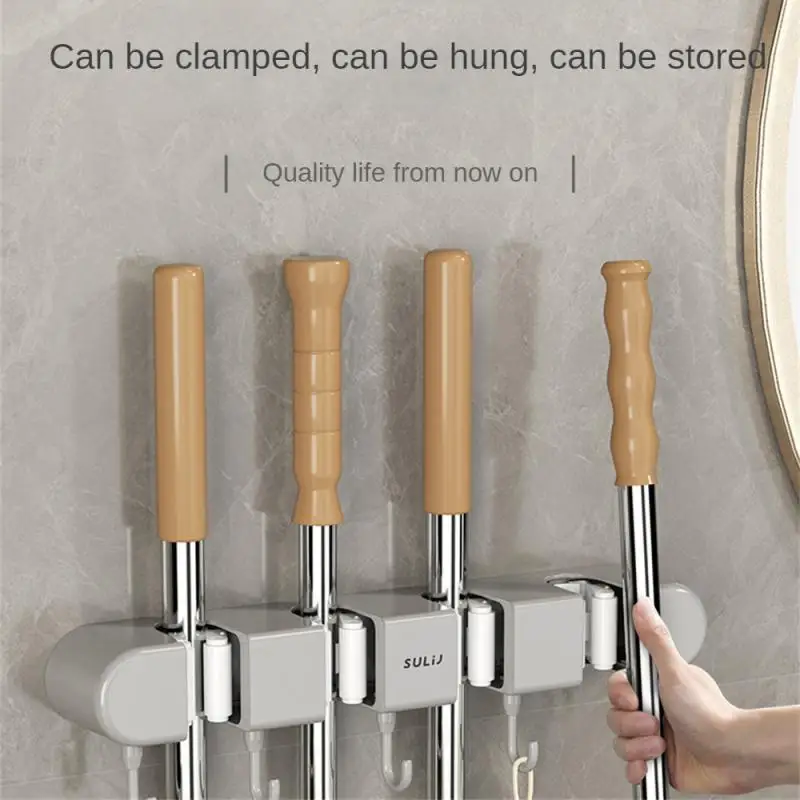 

Upgrade ABS Mop Holder Broom Hanger Wall Mounted 4 Position Brush Support Broomstick Hook Storage Rack Bathroom Organizer