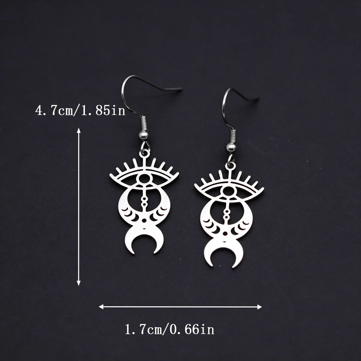 Kinitial Stainless Steel Evil Eye Triple Moon Dangle Hook Earrings Mystical Witchy Lunar Phase Drop Ear Jewelry Gift For Women