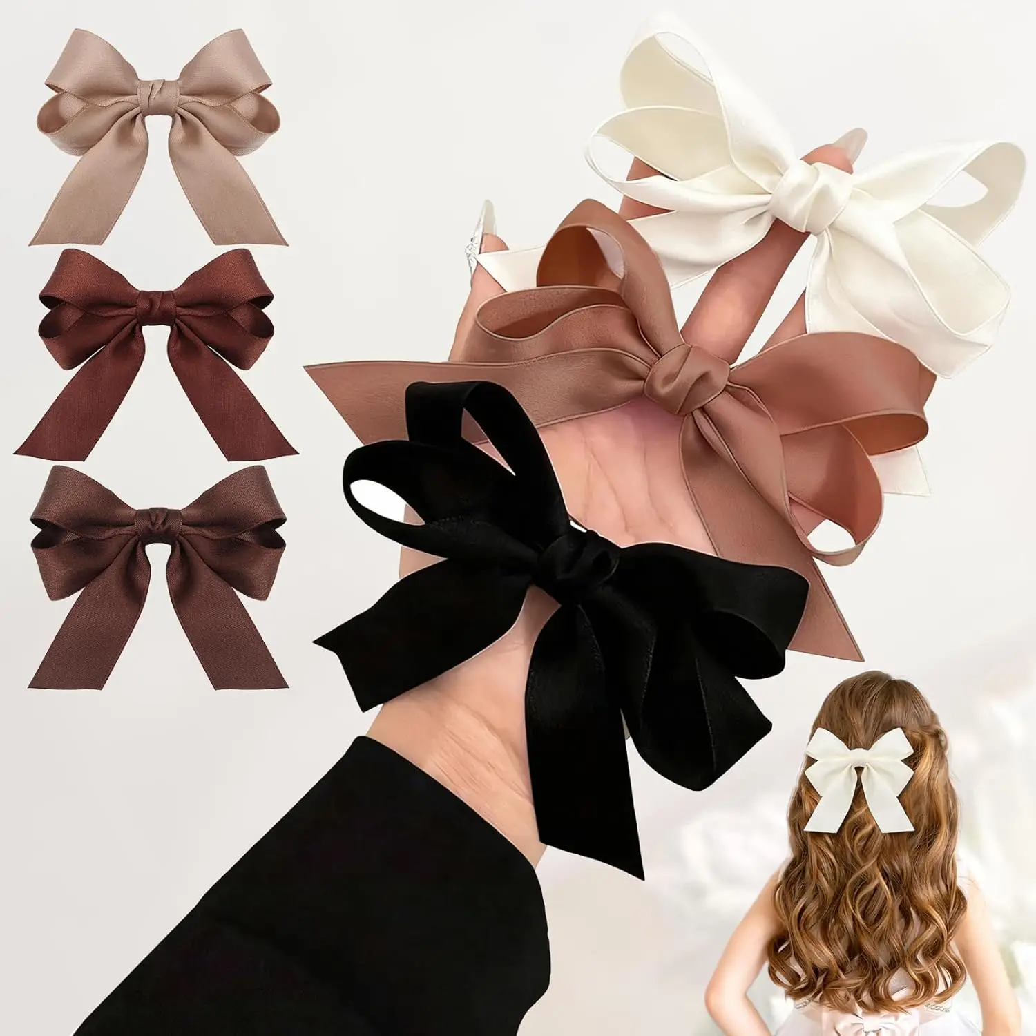 

6PCS Small Hair Bows, Soft Satin Ribbon Bow Hair Clips for Women Girls, Non-Slip Hair Barrettes for Curly Straight Hair, Cute Bo