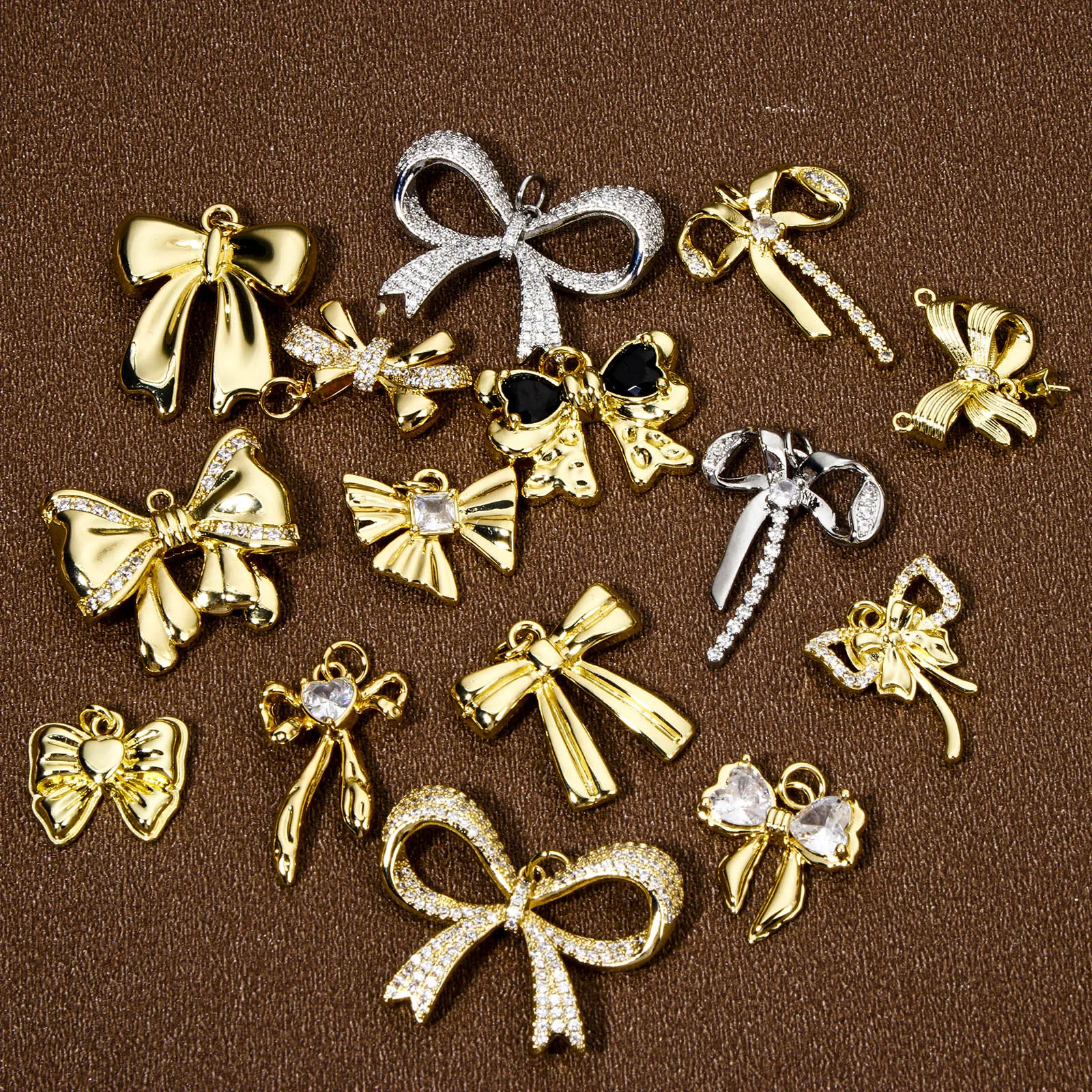 1pc Brass Charms Multicolor Bowknot Micro Pave Clear Cubic Zirconia Pendant DIY Necklace Earrings For Women Jewelry Findings