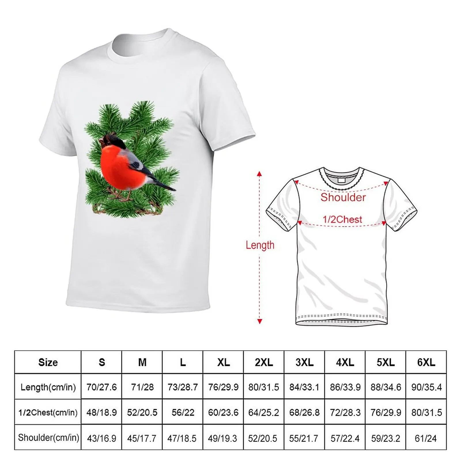 winter bird bullfinch T-Shirt cotton t shirts high quality t shirts for man pack cotton T-Shirt
