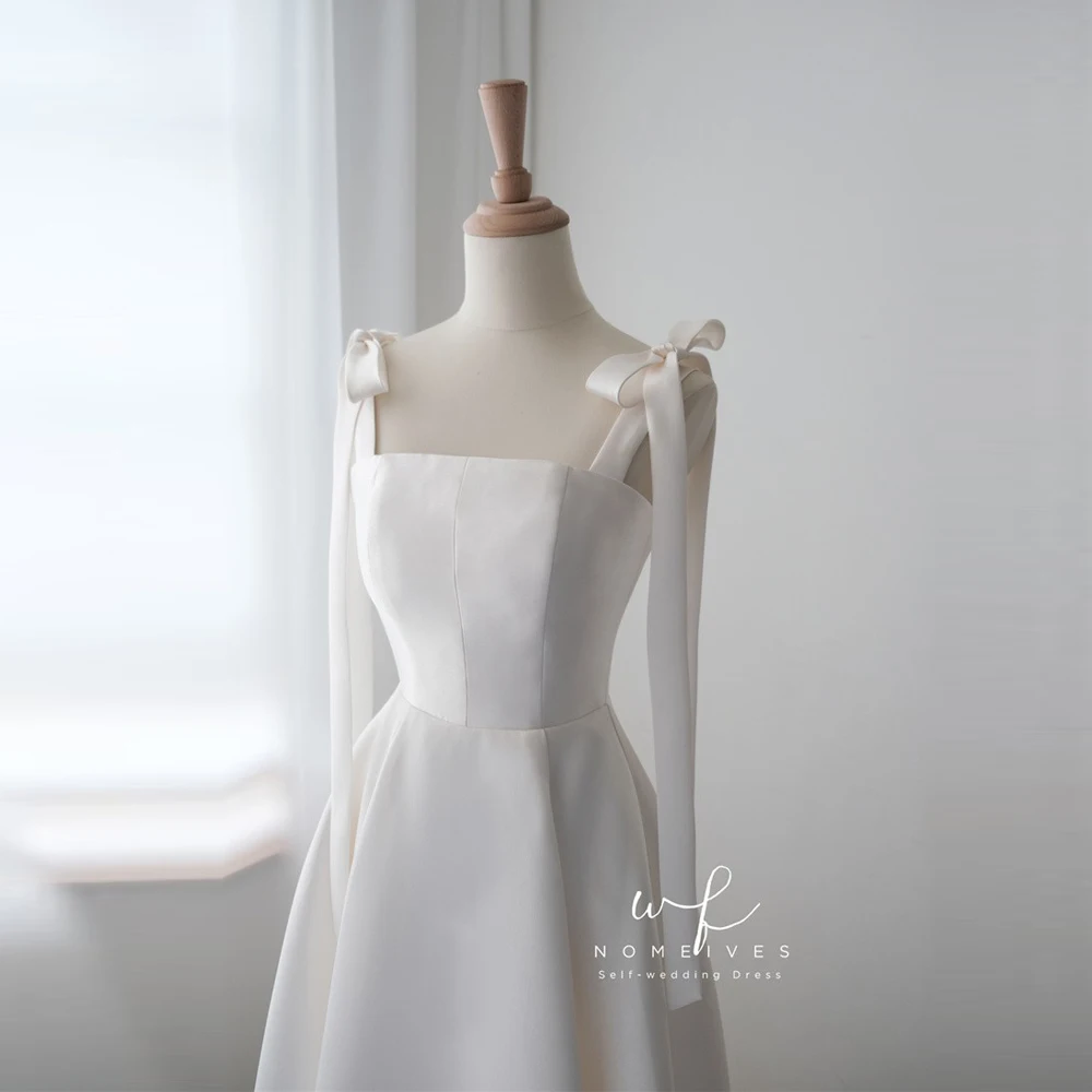 

Korean style suspender wedding dress Simple Elegant Square Neck Crepe A-line Minimalist Wedding Dress Bridal Gowns