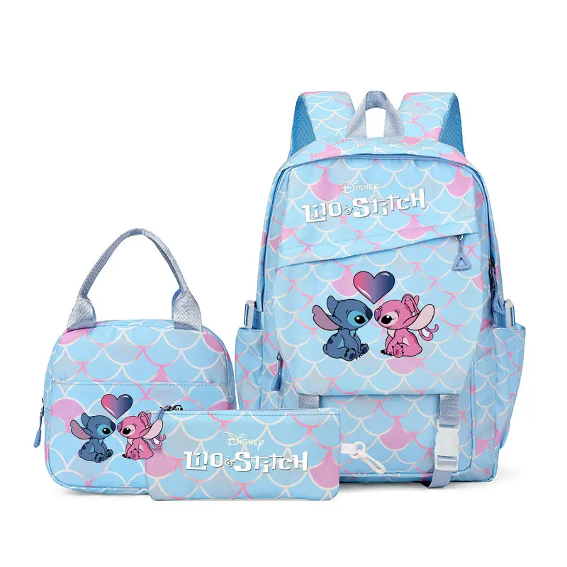 Mochila colorida de Disney Lilo Stitch, 3 unidades/juego para mujer, mochilas escolares informales con bolsa de almuerzo, mochila para chica, niño, estudiante y adolescente