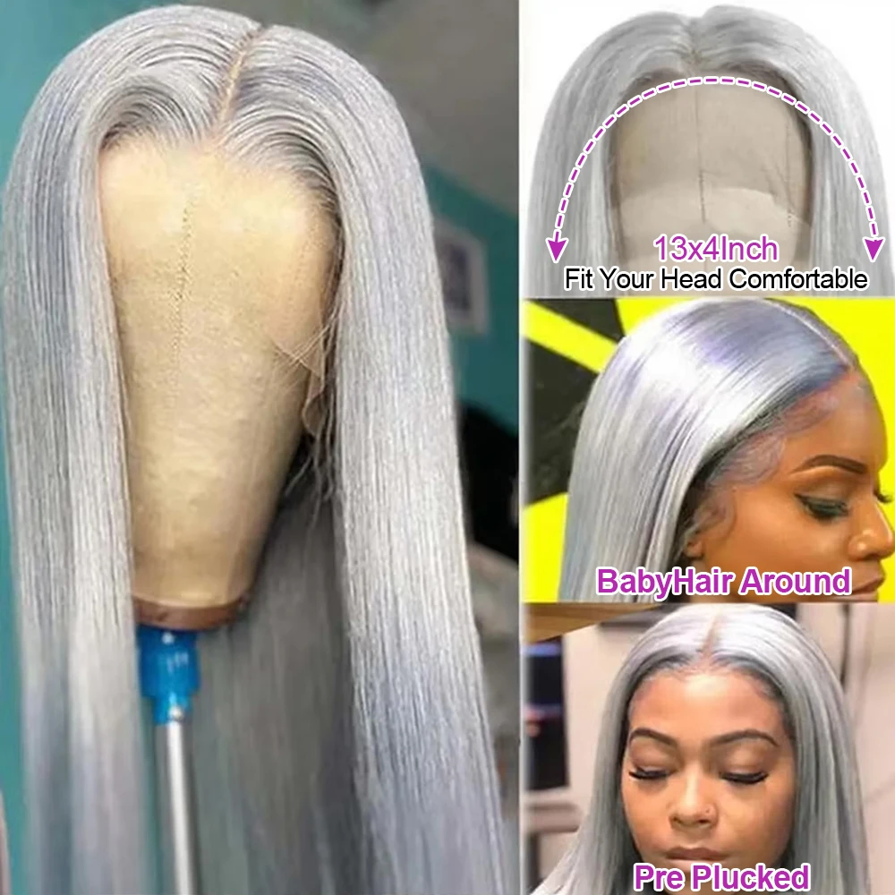 13x6 13x4 Silber Grau Farbige Echthaar Perücken Knochen Gerade Spitze Vorne Perücke PrePlucked Spitze Frontal perücken Für Frauen Brasilianisches Haar