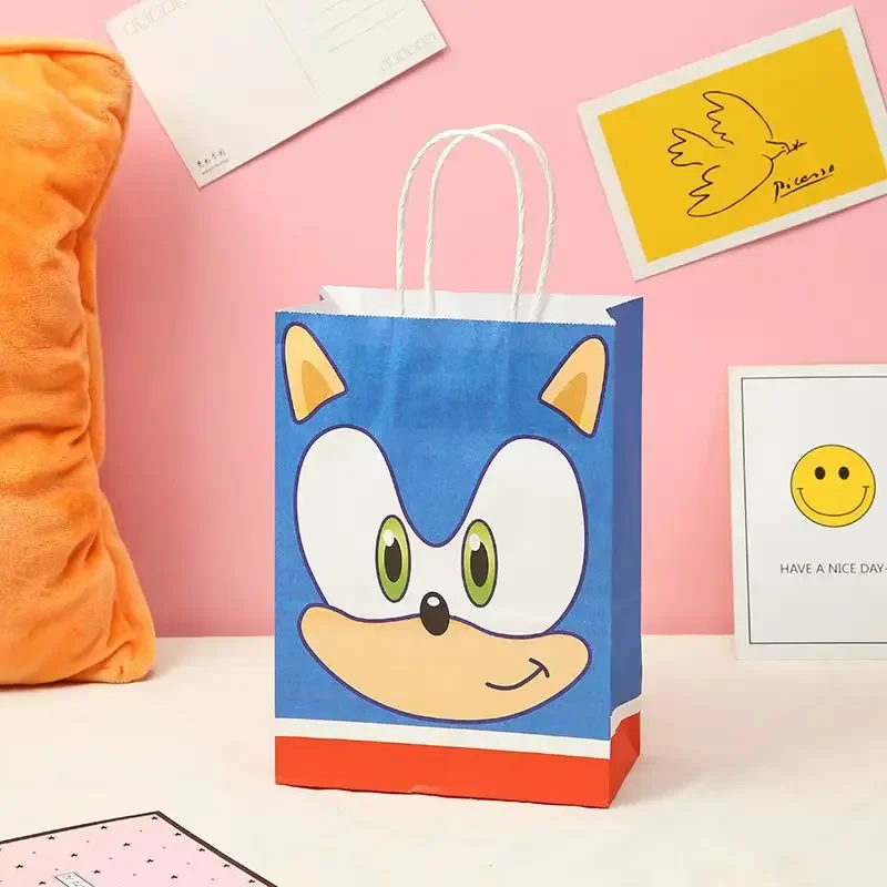 Sonic Anime Knuckles Amy Tails Shadow figura de acción periférica bolsa de papel para niños regalo fiesta de cumpleaños decoración de dulces de