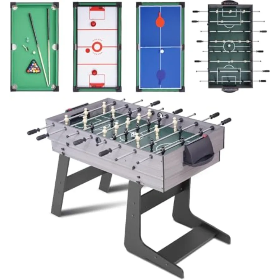 

Foldable Multi Game Table 4-in-1 Combo Game Table Set with Ping Pong Hockey Pool Billiards and Foosball for Adults Home Game Ro