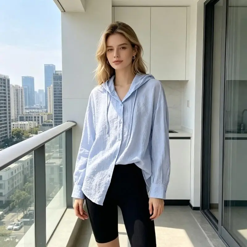 2026 New Oversized Linen Shirt With Hood Button Down Cover Up For Daily Use And Holidays